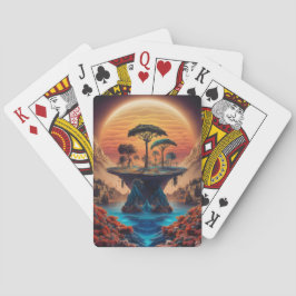 Het eiland bij zonsondergang. pokerkaarten