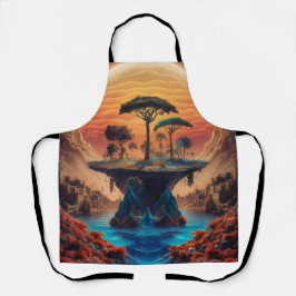 Het eiland bij zonsondergang. schort