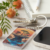 Het eiland bij zonsondergang. sleutelhanger (Voorkant Rechts)