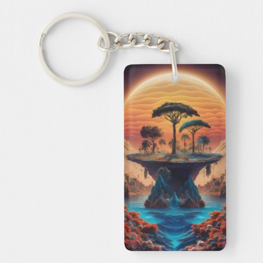 Het eiland bij zonsondergang. sleutelhanger (Voorkant)