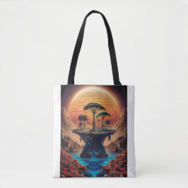 Het eiland bij zonsondergang. tote bag