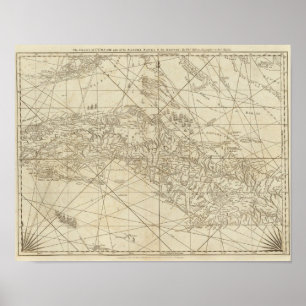 Het eiland Cuba met een deel van de Bahama-banken Poster