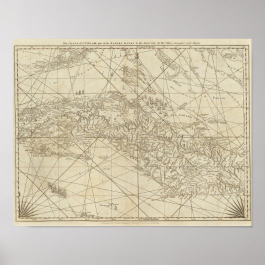 Het eiland Cuba met een deel van de Bahama-banken Poster (Voorkant)