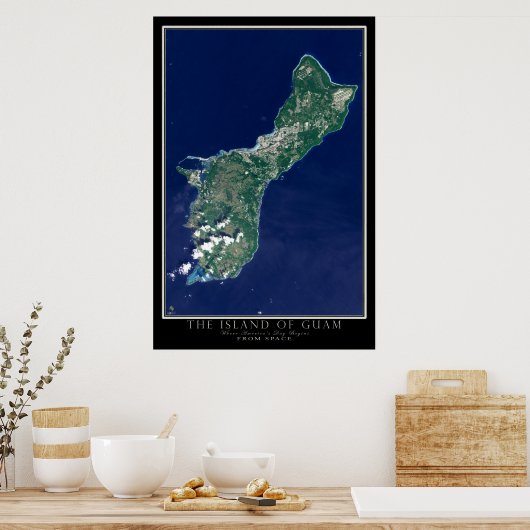 Het eiland Guam van de Ruimtesatellietkaart Poster (Keuken)