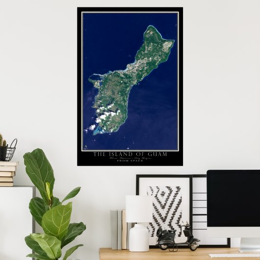 Het eiland Guam van de Ruimtesatellietkaart Poster (Thuiskantoor)