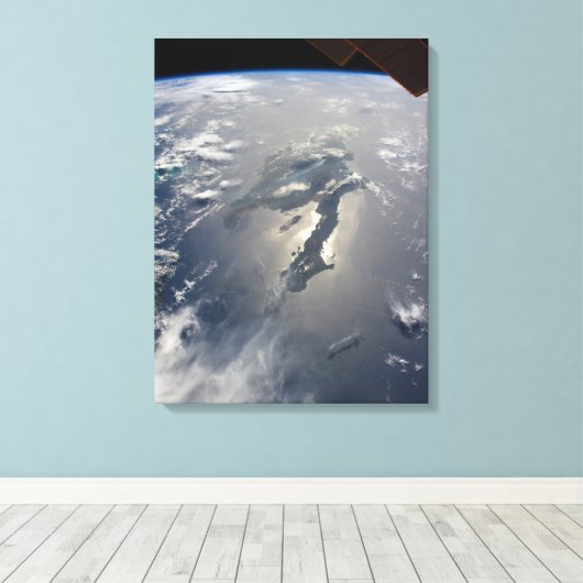 Het eiland Hispaniola met Sunglin Canvas Afdruk (Insitu (Houten vloer))