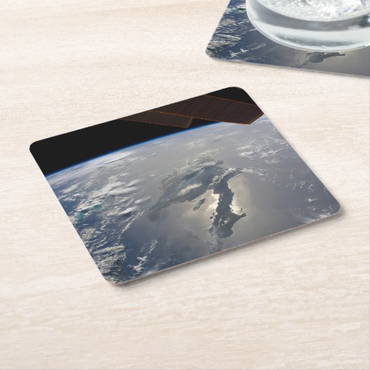 Het eiland Hispaniola met Sunglin Kartonnen Onderzetters (Schuin)