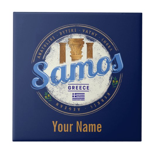 Het eiland Samos in Griekenland heeft de vakantie Tegeltje (Voorkant)