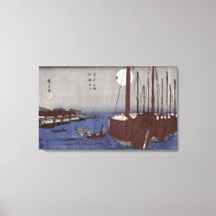 Het eiland Tsukudajima en het district Fukagawa Canvas Afdruk
