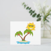 - Het Eiland van de cartoon met de Zon van Palm Briefkaart (Staand voorkant)