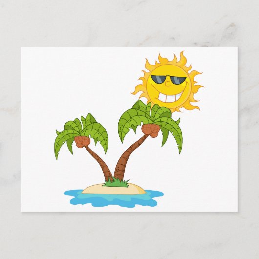 - Het Eiland van de cartoon met de Zon van Palm Briefkaart (Voorkant)