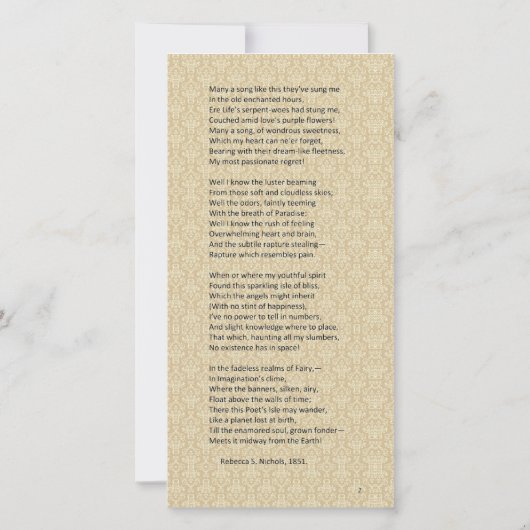 "Het eiland van de dichter" Prachtig 19e eeuw. Ged (Achterkant)