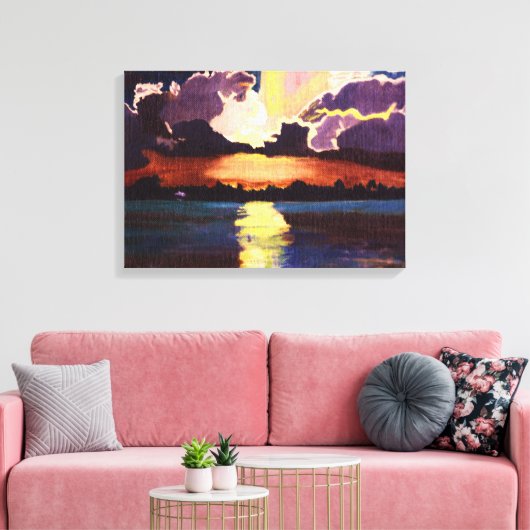 HET EILAND ZONSONDERGANG canvas schilderij (Insitu (Woonkamer))