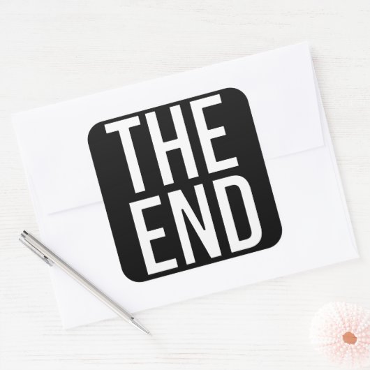 Het einde vierkante sticker (Envelop)