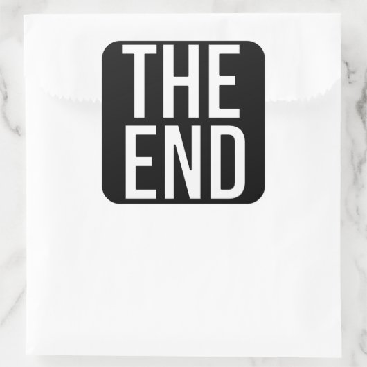 Het einde vierkante sticker (Tas)