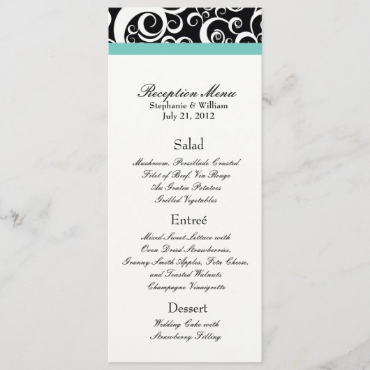 Het Elegant Damask menu van de Ontvanging van Zwir (Voorkant)