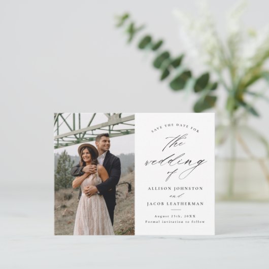 Het Elegant de Foto van het Manuscript Wedden spar Aankondigingskaart (Staand voorkant)