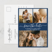 Het Elegant Manuscript Navy- Foto- Begroting spare Aankondigingskaart (Voorkant / Achterkant)