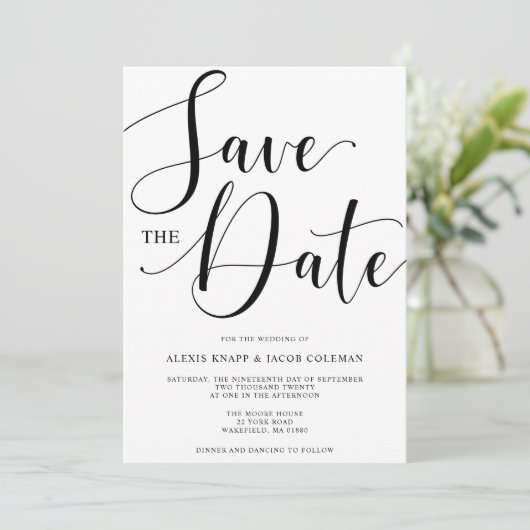 Het Elegant Manuscript van de Weddenschap sparen d Save The Date (Staand voorkant)