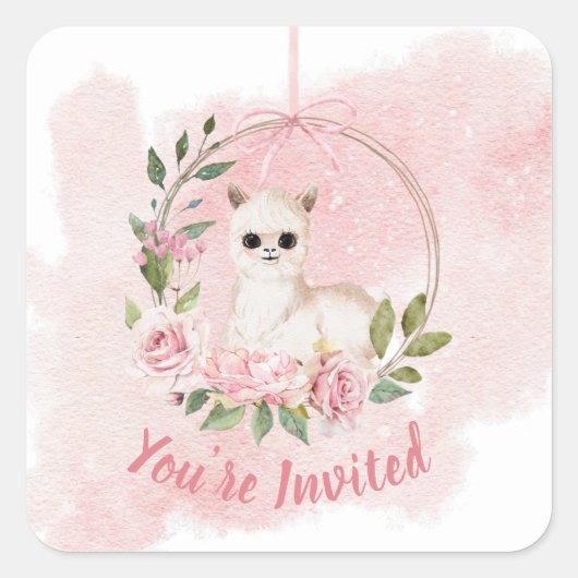 Het Elegant Roze Manuscript van de Waterverf van d Vierkante Sticker (Voorkant)