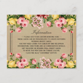 Het Elegant Vintage Floral Wedding Collectie Informatiekaartje