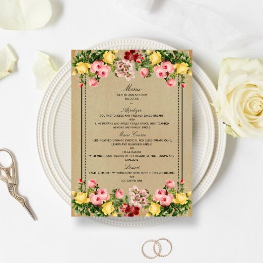 Het Elegant Vintage Floral Wedding Collectie Menu