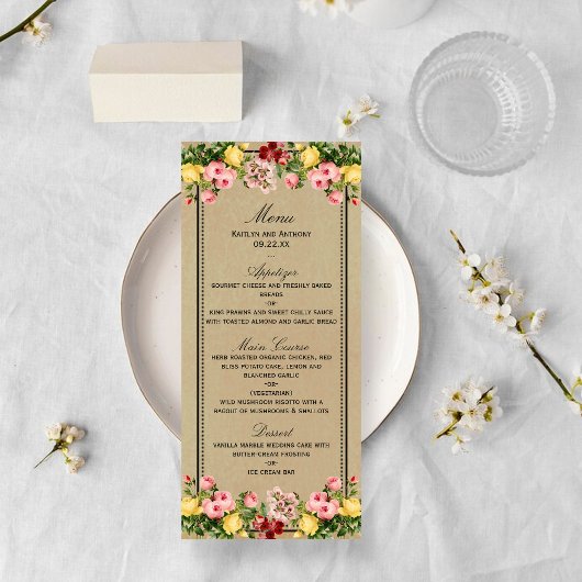 Het Elegant Vintage Floral Wedding Collectie Menu