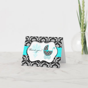 Het elegante Blauwgroen Baby shower van het Damast Bedankkaart