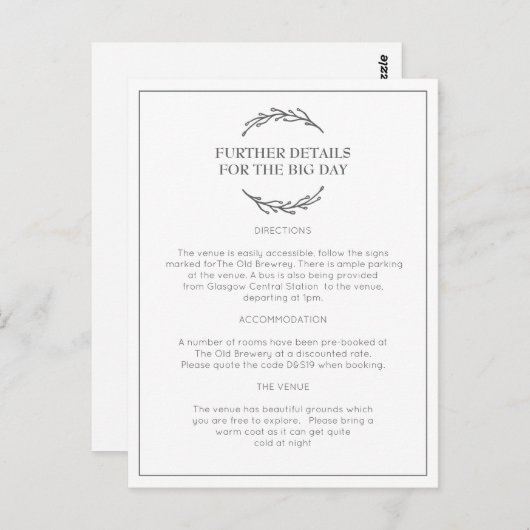 Het elegante Briefkaart van de Informatie van het (Voorkant / Achterkant)