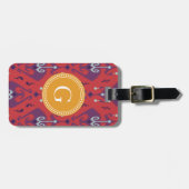 Het elegante girly rode monogram van het ikat bagagelabel (Voorkant horizontaal)