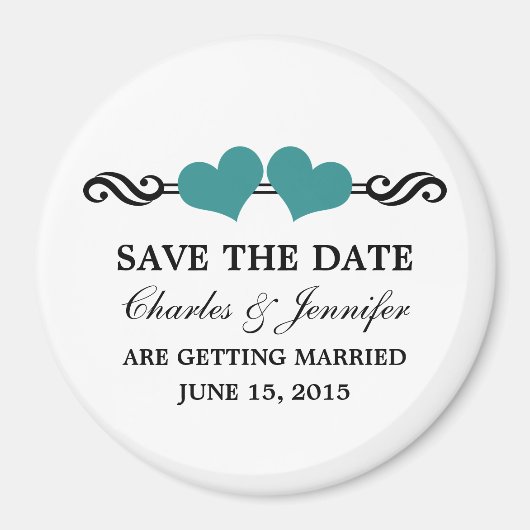 Het elegante hart bewaart de Blauwgroen Datum Magn Magneet (Voorkant)