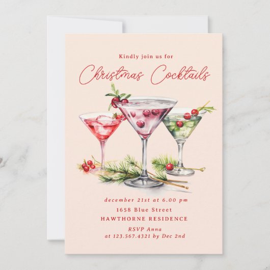 Het elegante kerstfeest van de cocktail kaart (Voorkant)