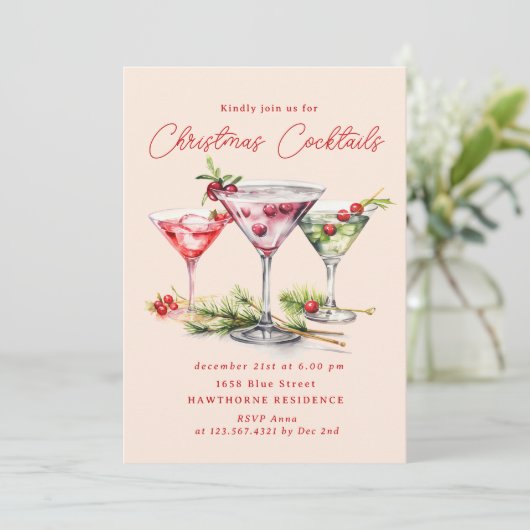 Het elegante kerstfeest van de cocktail kaart (Staand voorkant)