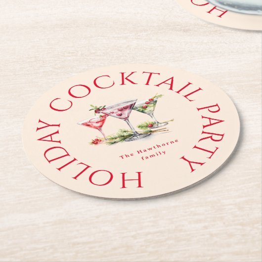 Het elegante kerstfeest van de cocktail ronde kartonnen onderzetter (Gebogen)