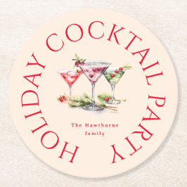 Het elegante kerstfeest van de cocktail ronde kartonnen onderzetter
