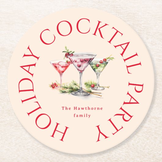 Het elegante kerstfeest van de cocktail ronde kartonnen onderzetter (Voorkant)