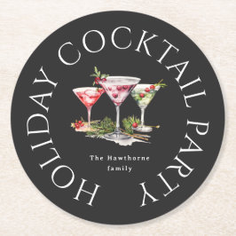 Het elegante kerstfeest van de cocktail ronde kartonnen onderzetter