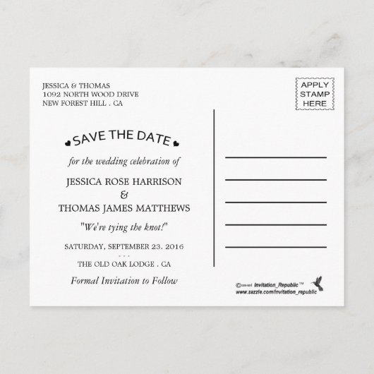 Het elegante marmeren effect bruiloft bewaart de d aankondigingskaart (Achterkant)