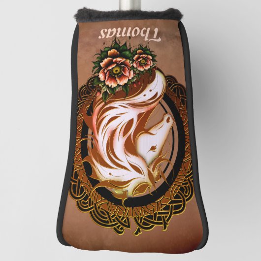 Het elegante paardenhoofd versierd met bloemen. golfheadcover (Draai 90)