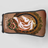 Het elegante paardenhoofd versierd met bloemen. golfheadcover (Voorkant)