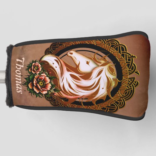 Het elegante paardenhoofd versierd met bloemen. golfheadcover (Voorkant)