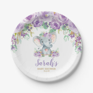 Het elegante Paarse BloemenMeisje van het Baby Papieren Bordje