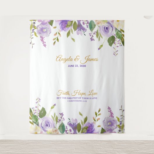 Het elegante Paarse Gouden BloemenHuwelijk van de Wandkleed (Voorkant)