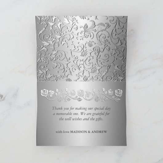 Het elegante Paarse Zilver bloeit Huwelijk dankt u Bedankkaart (Binnen)