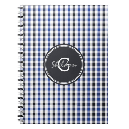 het elegante preppy blauwe zwarte monogram van het notitieboek (Voorkant)