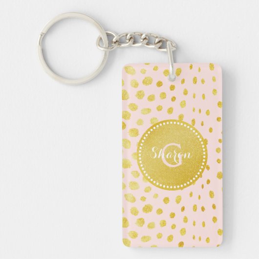Het elegante roze fauxgoud schittert het monogram sleutelhanger (Voorkant)