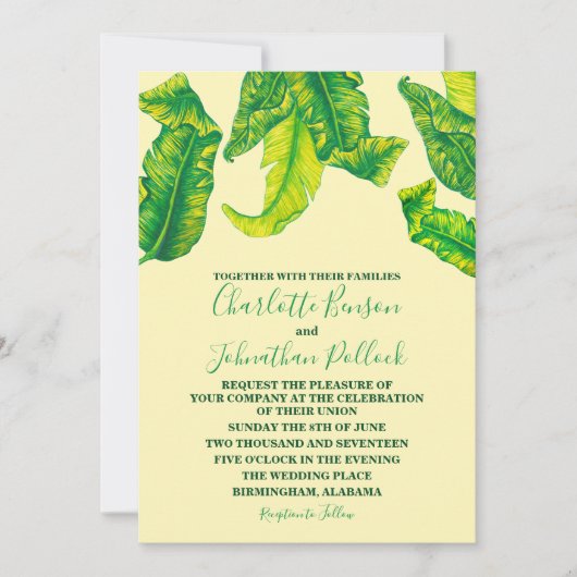 Het elegante Tropische Huwelijk van Bladgouden Kaart (Voorkant)