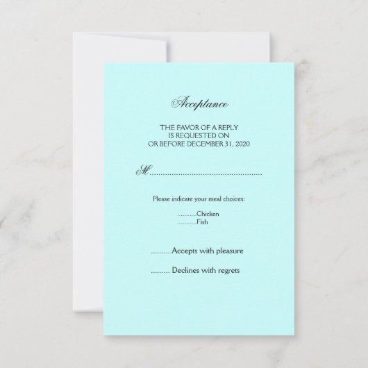 Het elegante Turkooise Huwelijk RSVP van (Achterkant)