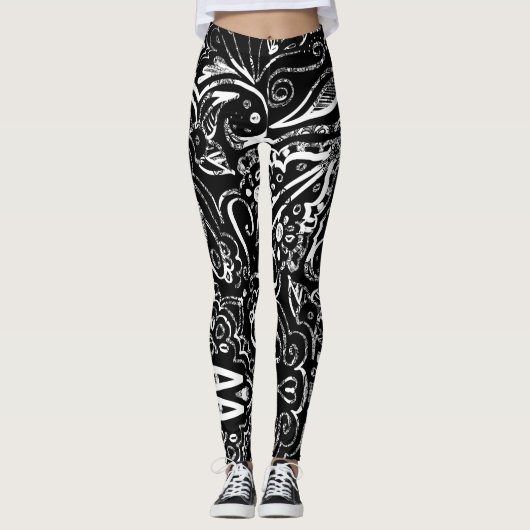 Het elegante zwarte en witte mandala ontwerp werpe leggings (Voorkant)