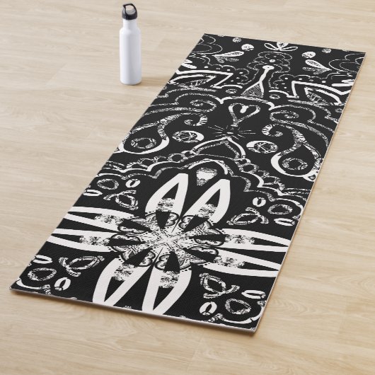 Het elegante zwarte en witte mandala ontwerp werpe yogamat (In situ)